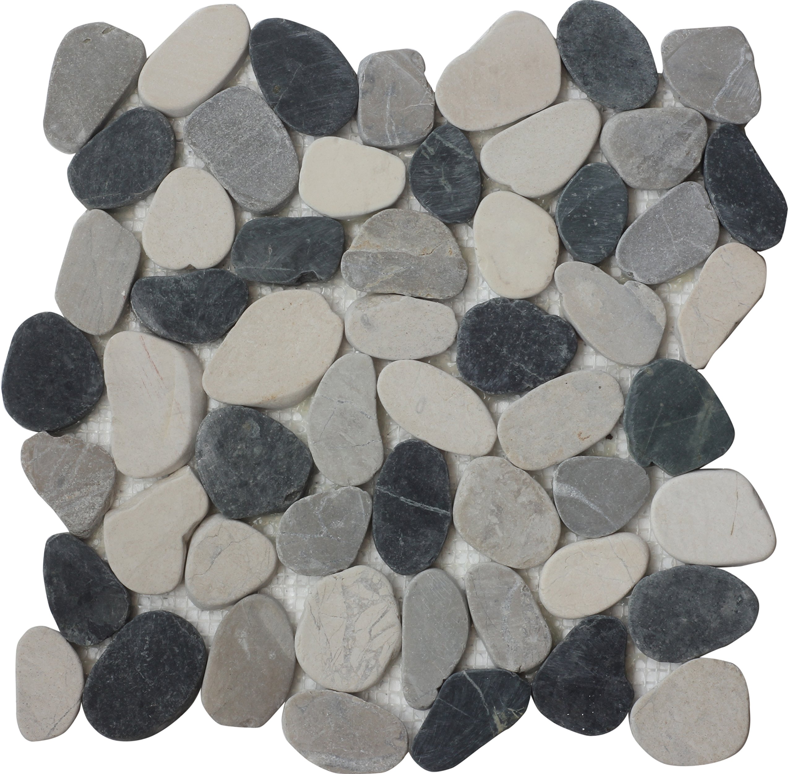 Interlocking Pebble Floor Tiles (5-Pack) Kitchen, Bathroom, and Patio Flooring | Indoor and Outdoor Use | Natural Black Grey Tan Red Stones | Quick and Easy Grout Installation