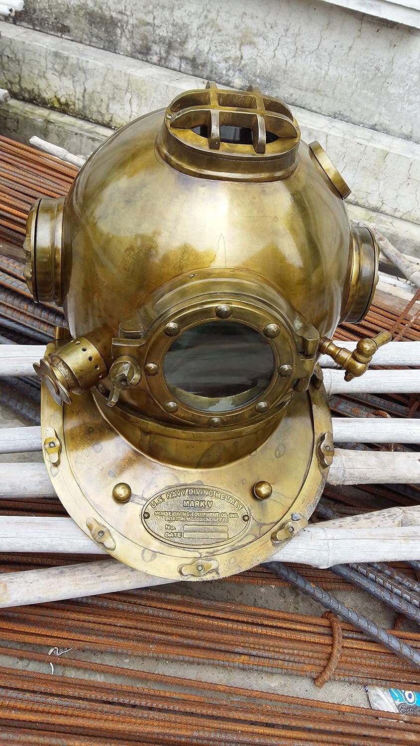 Nauticalmart Deco Diving Divers Helmet U.s Navy Mark V Solid Steel Original Antique 18 Inch