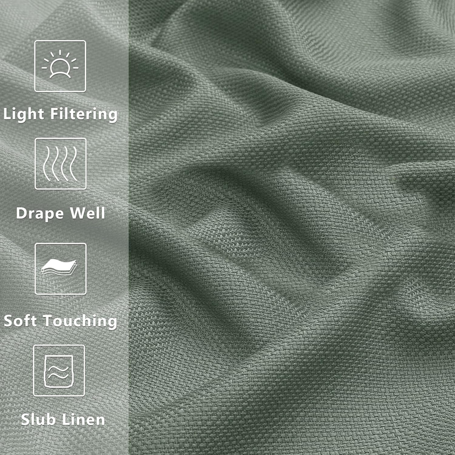 Gwine Sage Green Valance for Windows, Light Filtering Faux Linen Textured Kitchen Valance for Window, Rod Pocket Small Short Curtain for Bathroom Laundry Room Basement, 60Wx14L inch, 1 Piece - Image 3