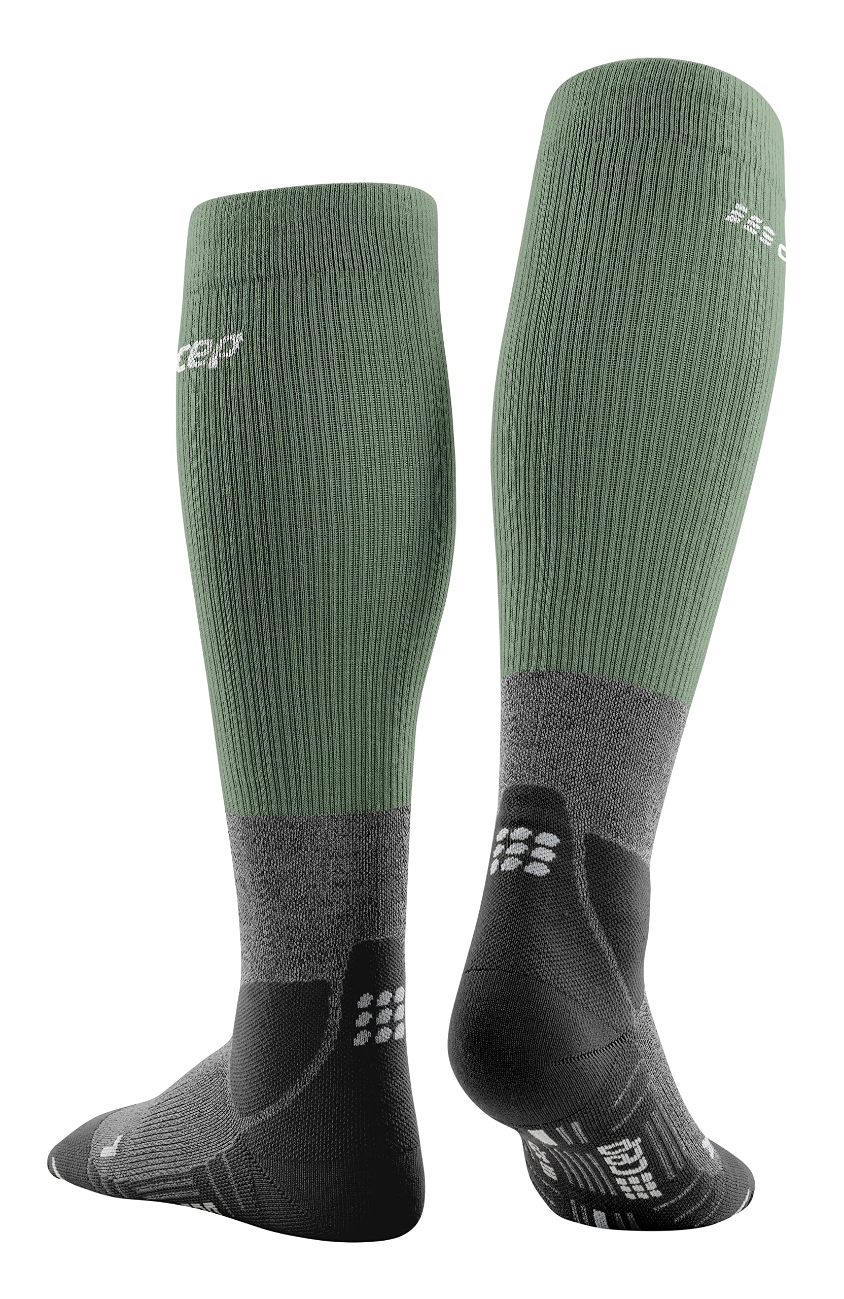 CEP MERINO WANDERSOCKEN HERREN REDESIGN – Merino Socken knielang mit Kompression für Trekking, optimalem Halt und Klimakomfort – Perfekte Wandersocken für lange Touren – Green/Grey| III