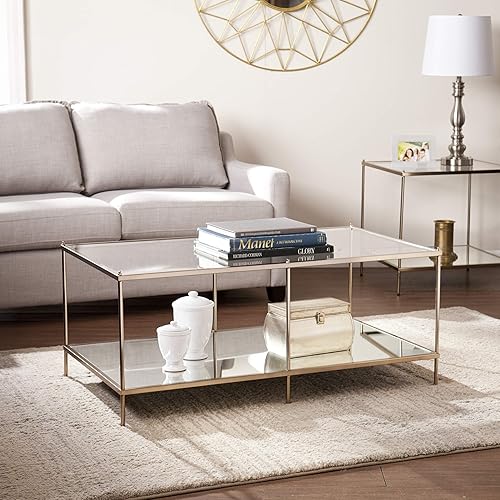 Miniatura 5 de SEI Furniture Knox Glam - Mesa auxiliar de 2 niveles, color dorado, 42.25 pulgadas de ancho x 24 pulgadas de profundidad x 19 pulgadas de alto