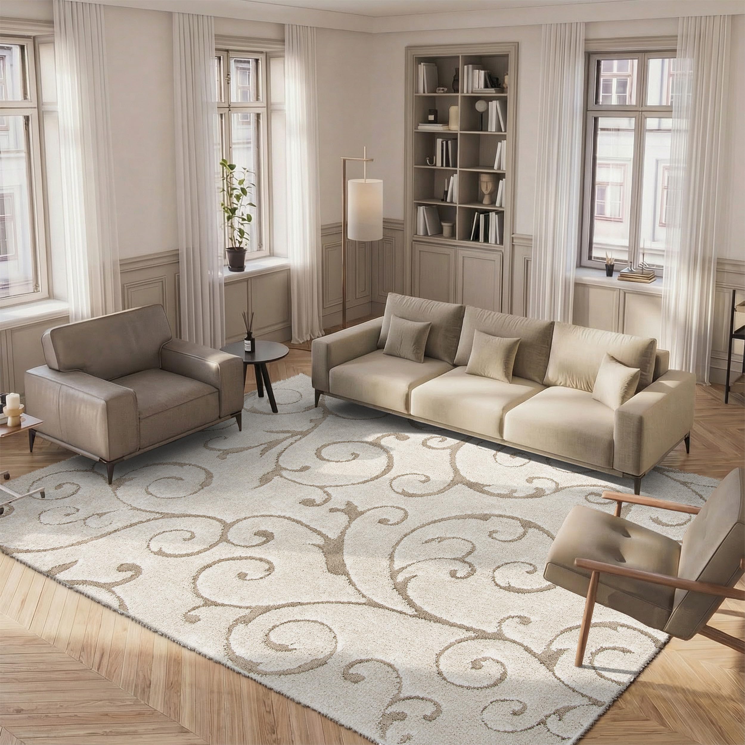 Safavieh Florida Shag cream and beige scrolling high-low pile area rug