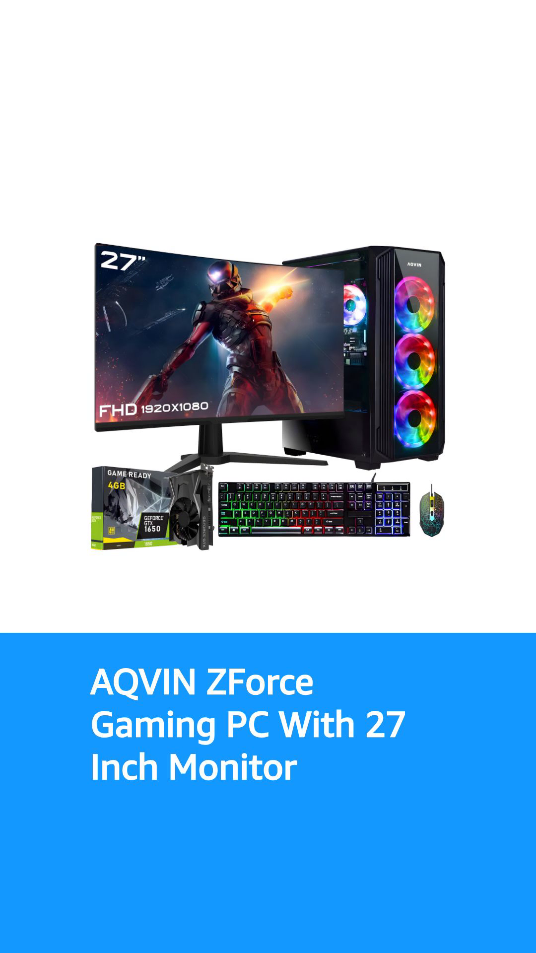 AQVIN Gaming PC Desktop Computer Tower with 27 Inch Gaming Monitor