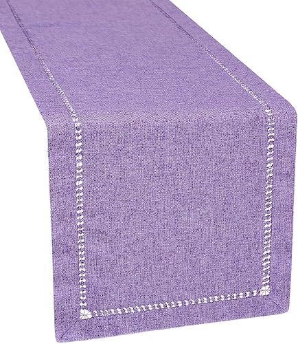 Solid Farmhouse - Camino de mesa rústico con dobladillo cosido lavanda lila morado claro (14 x 90 pulgadas)
