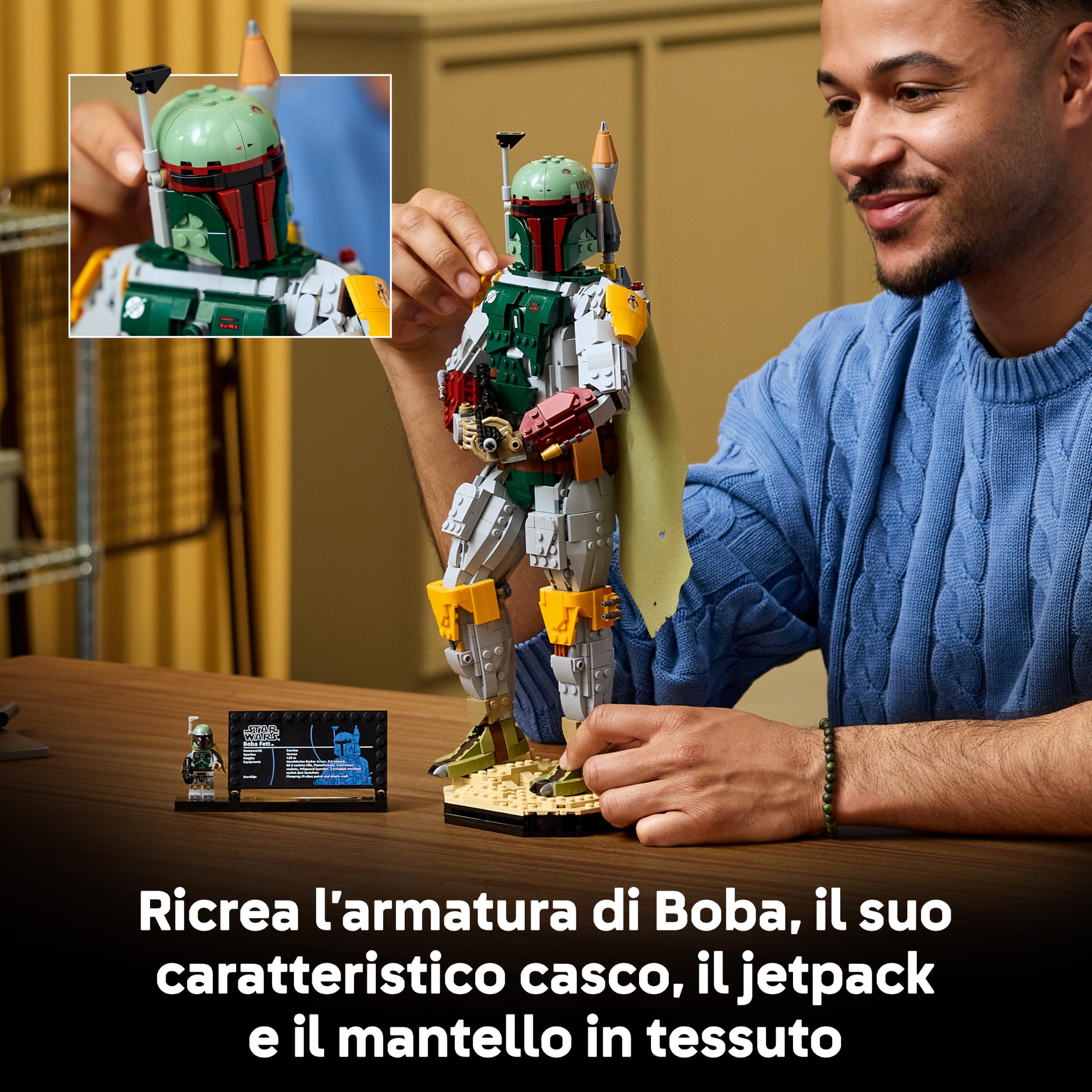 LEGO Star Wars 75455 Boba Fett Action Figure - Kit di Modellismo per Adulti con Armatura Beskar, Blaster e Minifigure - Decorazione da Scaffale o Scrivania - Regalo per i Fan del Ritorno dello Jedi