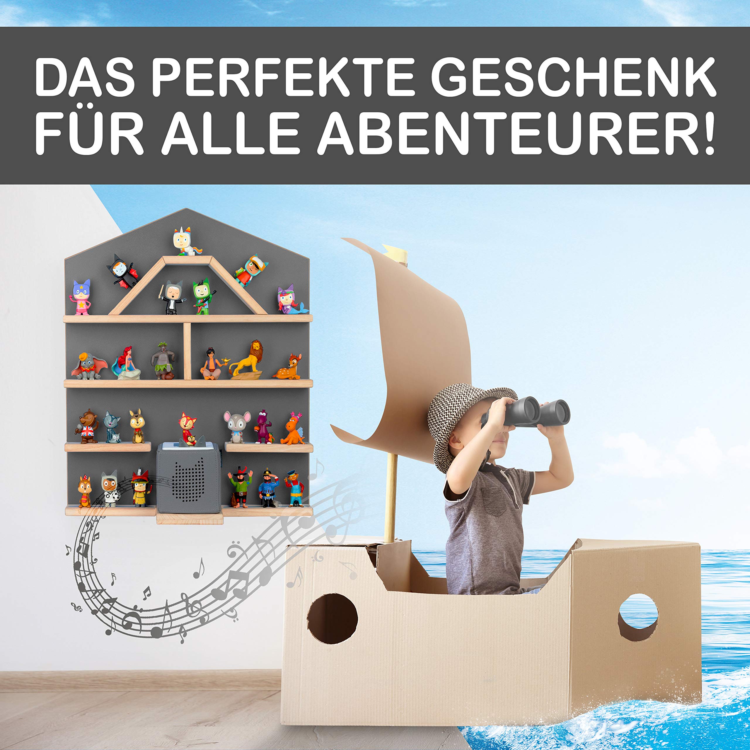 Regal für Tonie Box und Tonies DAS ORIGINAL - bis zu 52 Tonies - Magnetisches Wandregal- 4 passend zur Toniebox (Gray)