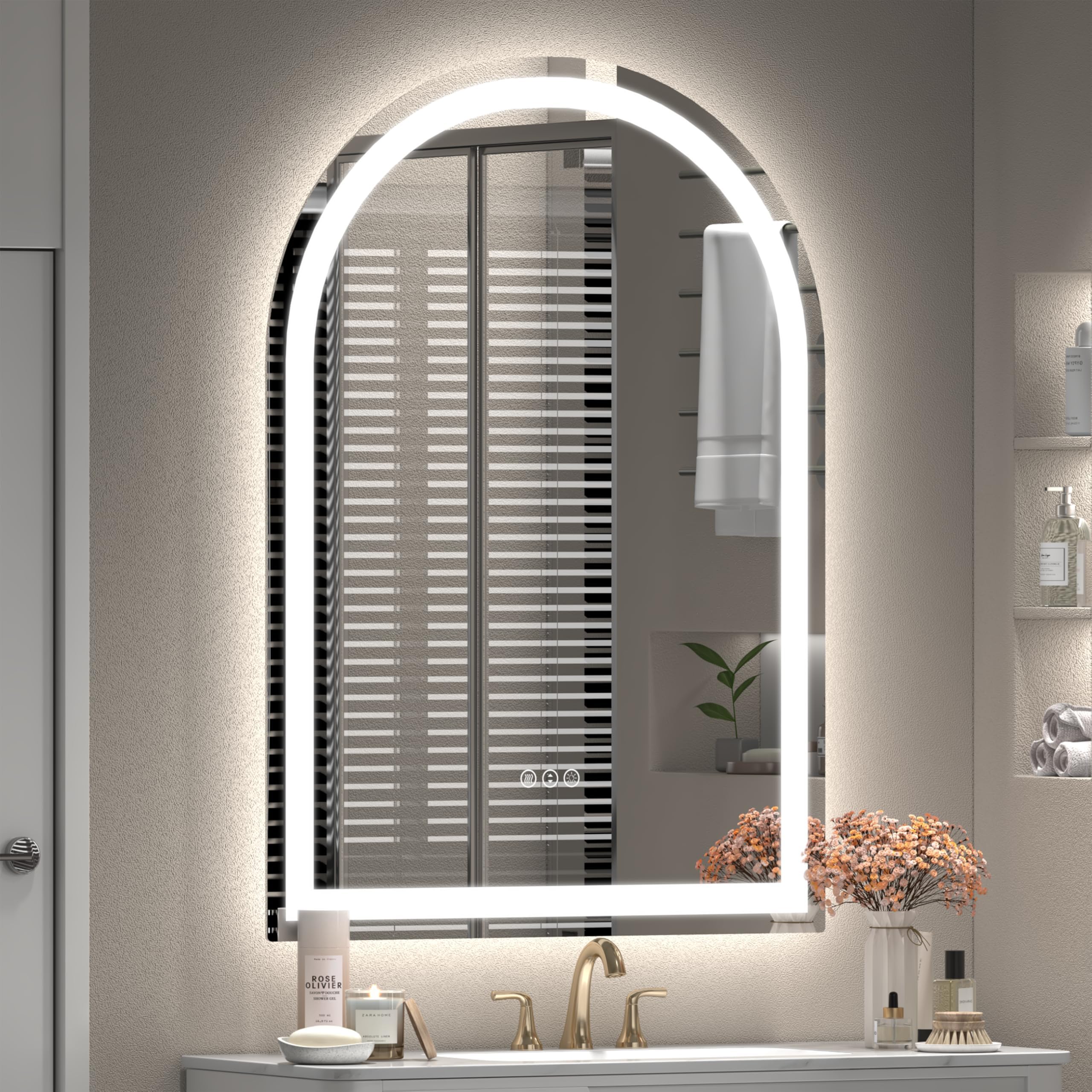 Arched LED Bathroom Mirror 20x28 Inch with Backlit and Frontlit | Dimmable Vanity Mirror for Wall, Anti-Fog, 3 Colors, Memory, Shatter-Proof, ETL Listed