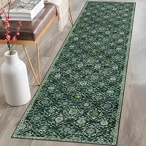 KILOCOCO 2x8 Runner Rug, Moroccan Super Soft Washable Hallway Entryway Runner Rug, Accent Print Faux Wool Kitchen Runner Rug 8 Feet Non-Slip Boho Rug Runner for Laundry Room Bedroom, Dark Green