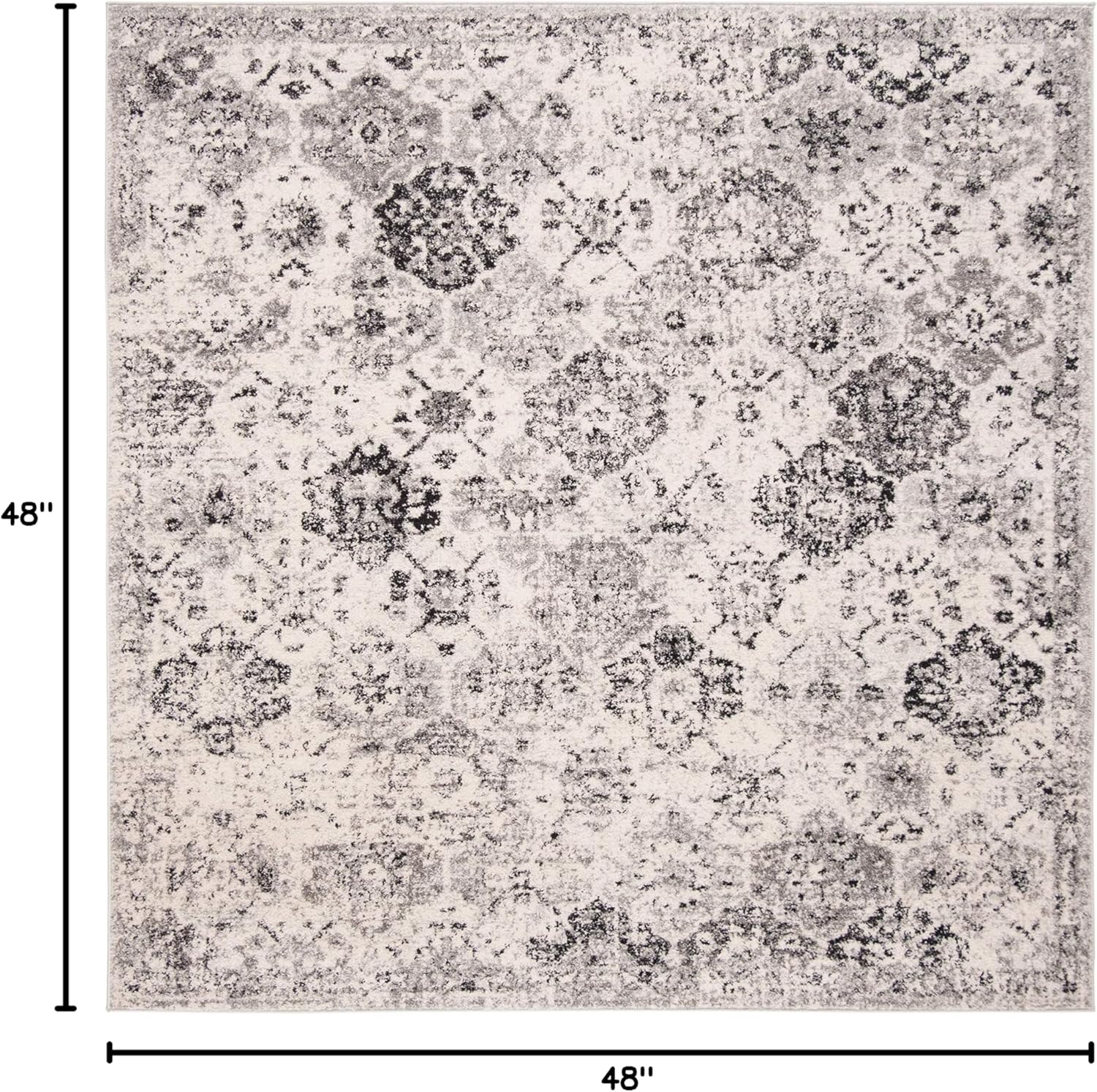 SAFAVIEH Madison Collection Area Rug - 4' Square, Silver & Grey, Boho Chic Distressed Design, Non-Shedding & Easy Care, Ideal for High Traffic Areas in Living Room, Bedroom (MAD611G)