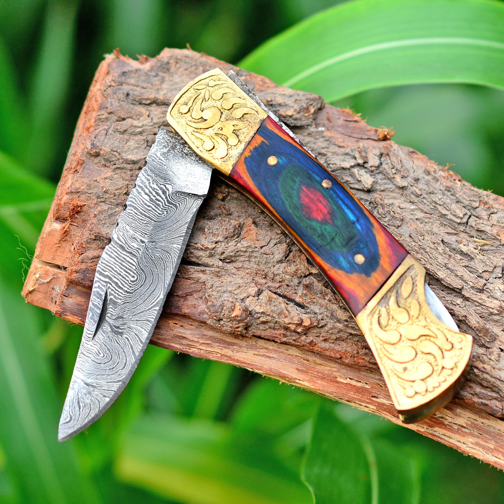 PAL 2000 KNIVES Coltello tascabile pieghevole in acciaio Damasco fatto a mano personalizzato con fodero 3151