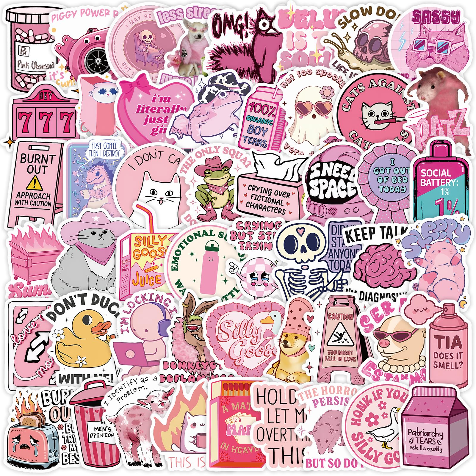 100 PCS Pink Funny Holographic Stickers for Adults Woman, Waterproof Vinyl Sarcastic Meme Decals for Water Bottle, Phone, Kindle, Laptop, Journal, Scrapbook, Bumper, Skateboard, Luggage