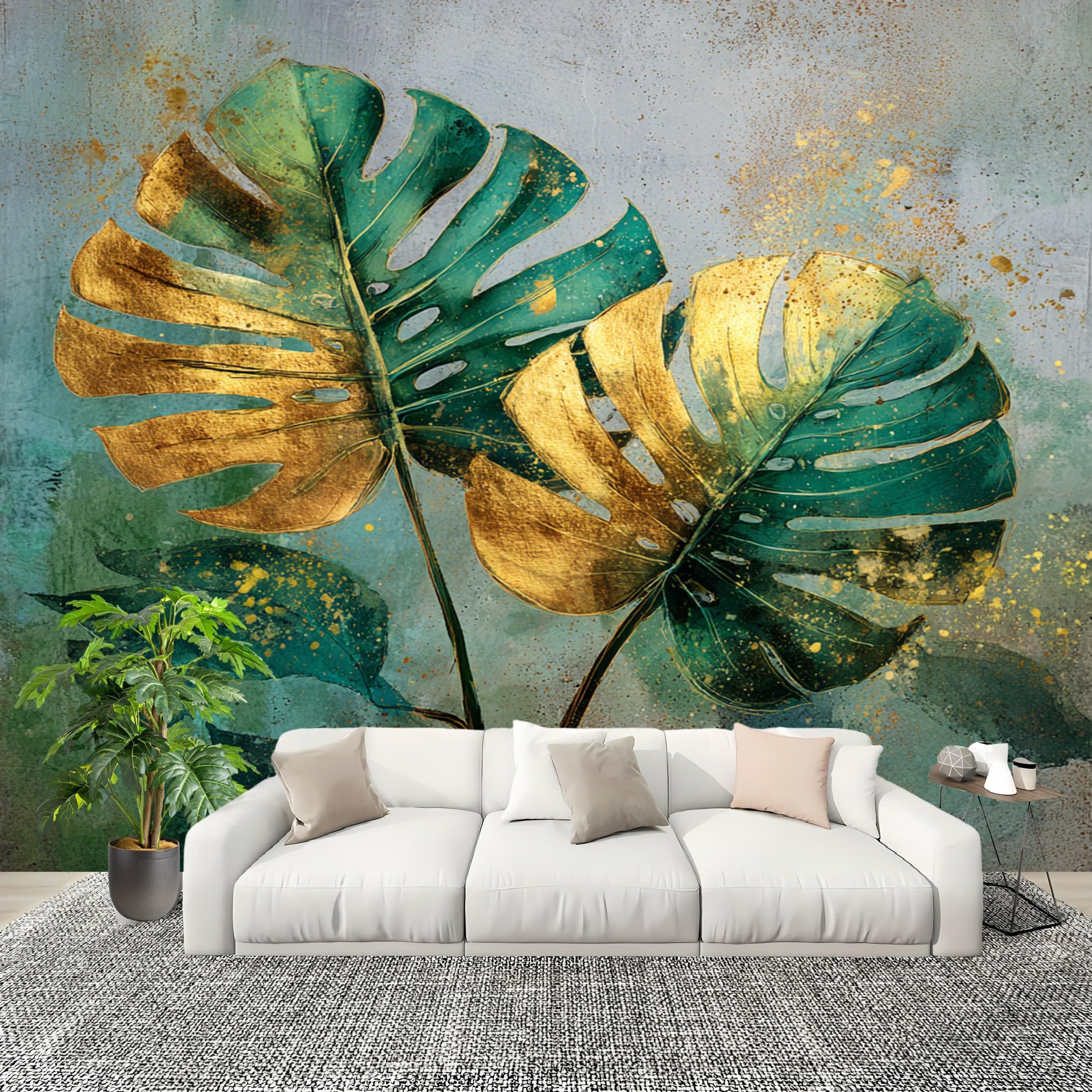 Papier peint panoramique monstera 250x175 cm pour deco salon moderne