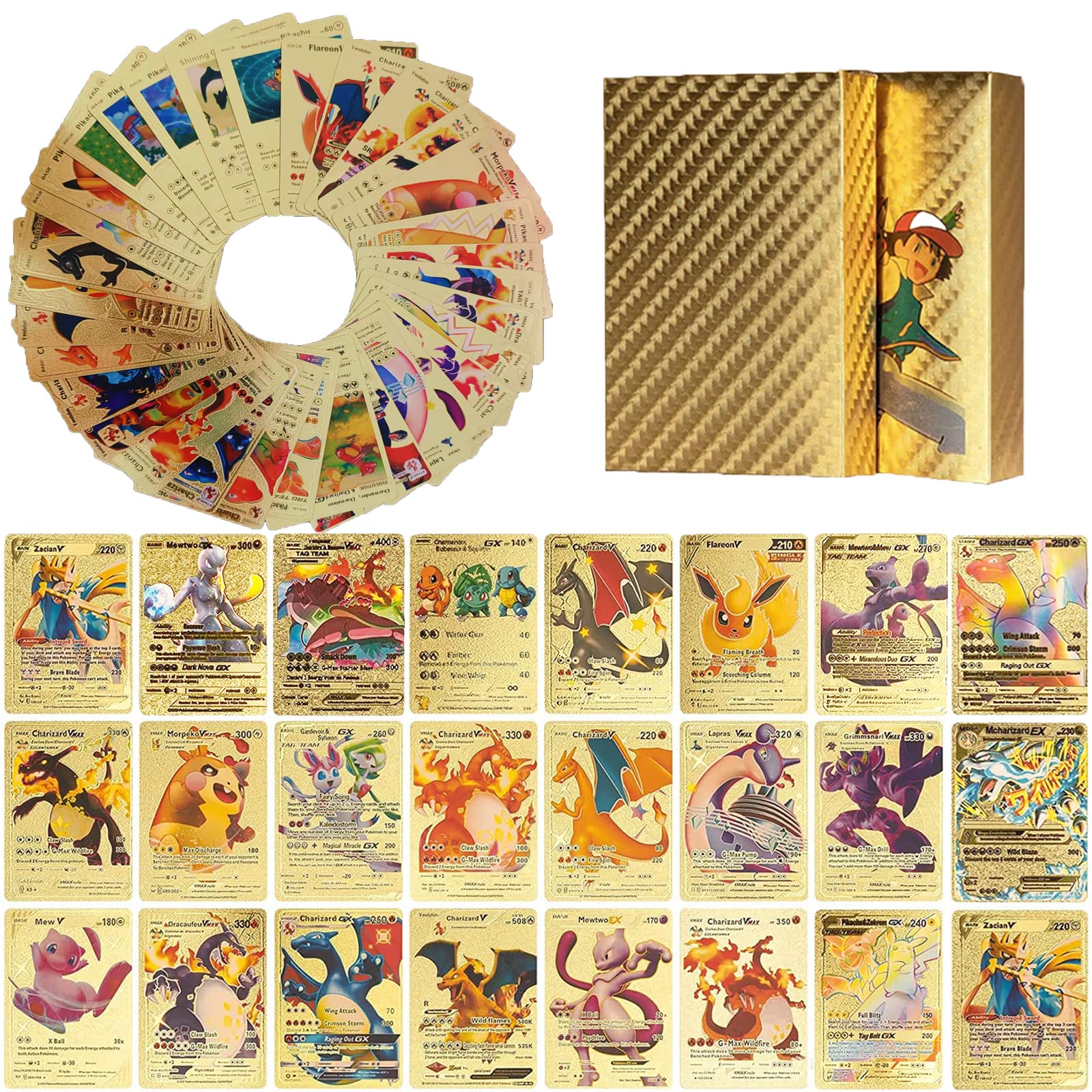 55-Piece Ultra Rare Gold Pokemon Cards Collection - VMAX, GX, EX Holos ...