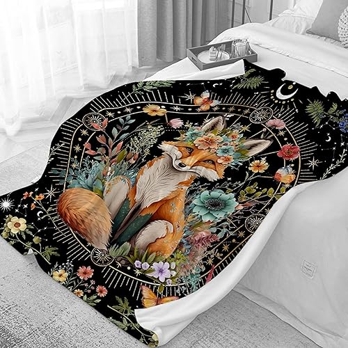 Miniatura 2 de Foxes - Manta de regalo para mujeres, niños, manta de felpa con flores de zorros, manta suave y cómoda, para amantes de los animales, regalos de