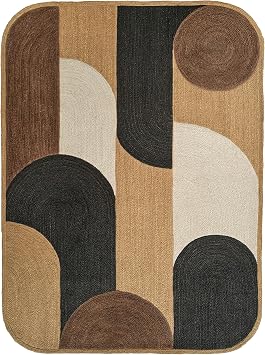 Jute Kilim Area Rug Hand Braided Jute Geometric Area Rug 4x4 ft Farmhouse Style Rustic Vintage Thick 0.27" Outdoor Rugs for Living Room, Bedroom, Dining Room Home Decor