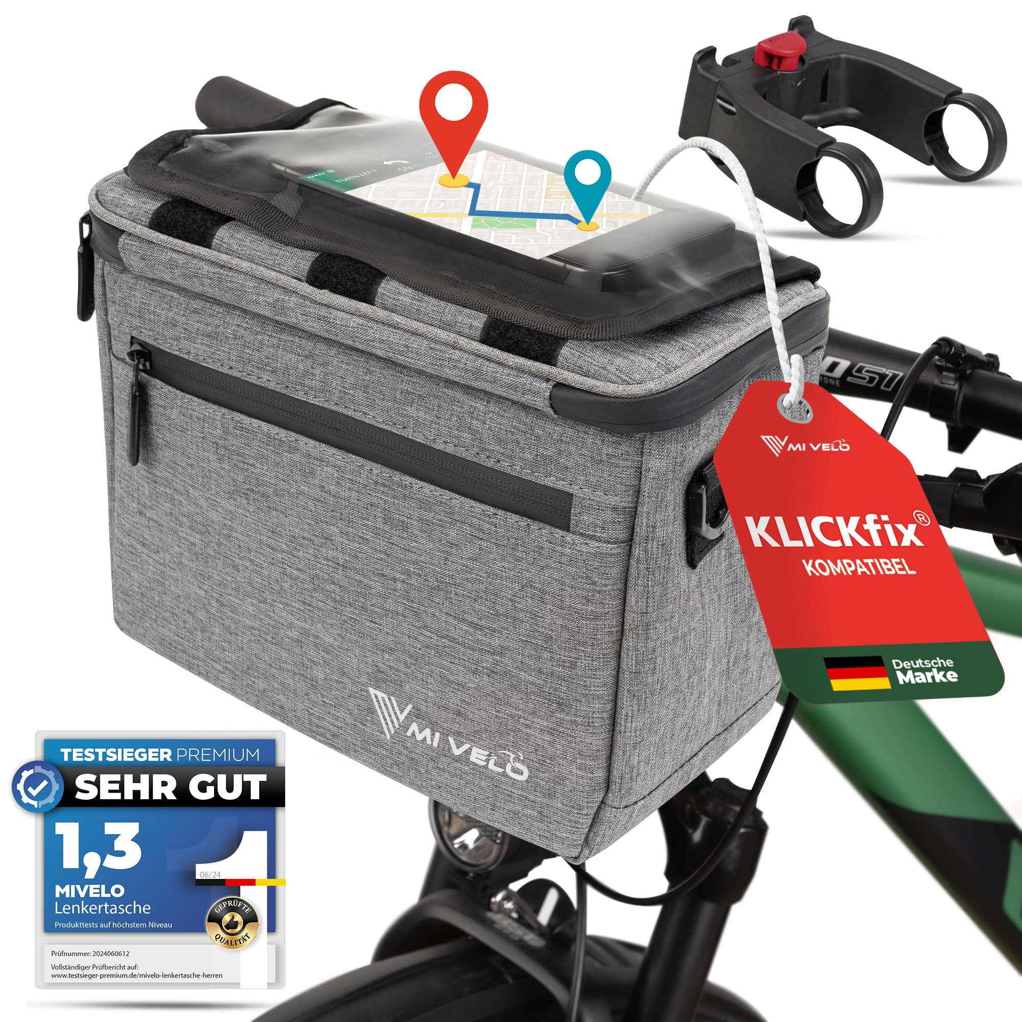 MIVELO Lenkertasche Fahrrad - Fahrradtasche Lenker - wasserabweisend & geräumig - Lenkertasche - Tasche Lenker - E-Bike tauglich