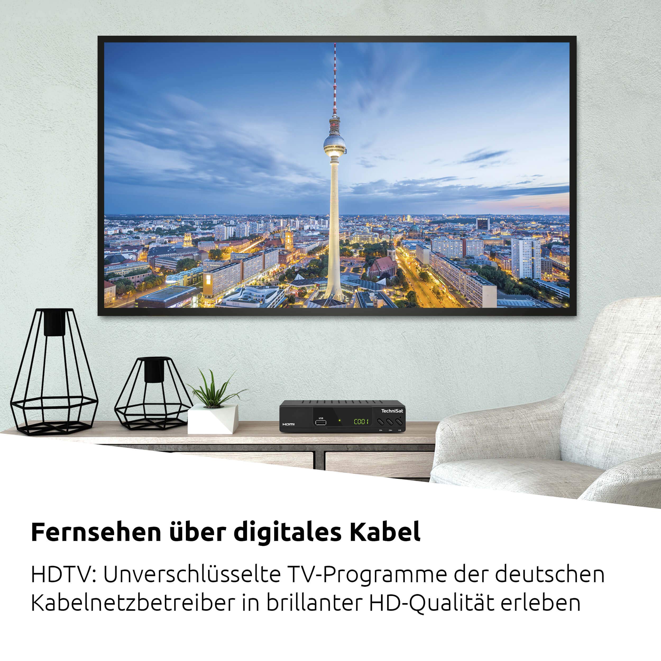 TechniSat HD-C 232 Récepteur HD pour télévision numérique par câble (HDTV, DVB-C, HDMI, péritel, USB 2.0, RF in, RF Out, EPG, télécommande) Noir