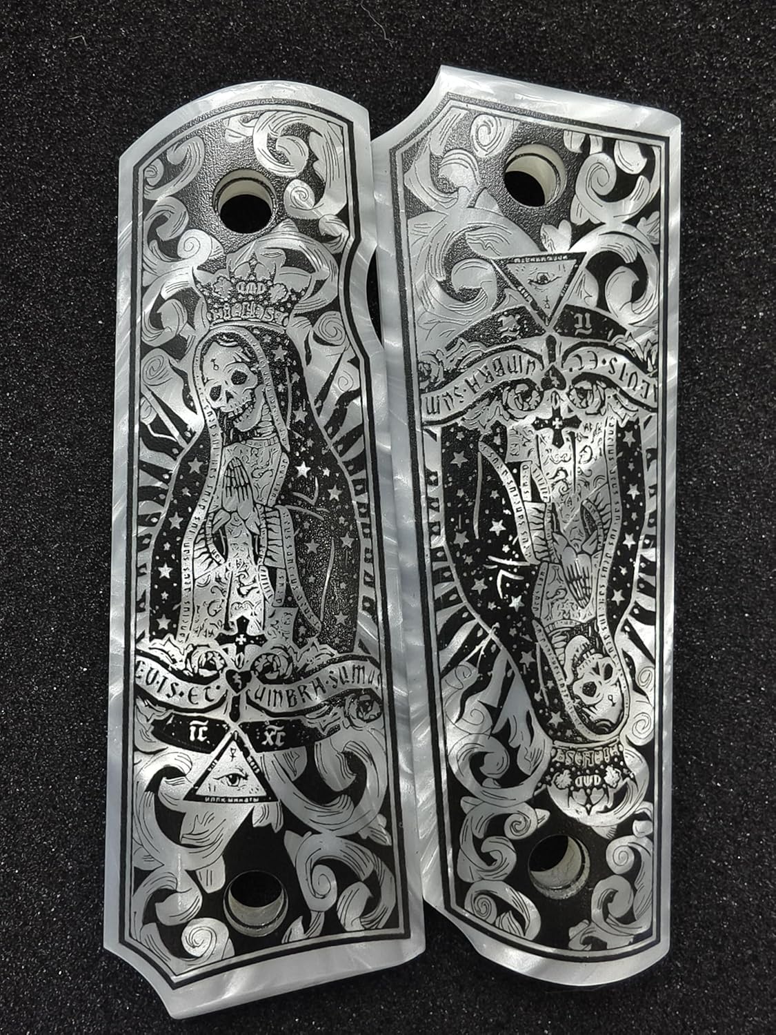 1911 Grips Full Size,Magwell Cut, Smooth Classic, Unique Designs La Santa Muerte,Fits Government Commander Models