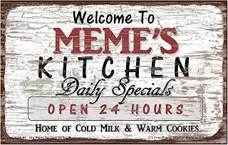 Fridge Magnet, 4x6 Inches, Welcome to Meme's Kitchen - Daily Specials, Open 24 Hours, Home of Cold Milk and Warm Cookies - Magnetic Sign with Saying for Grandma, Vintage Style Decor