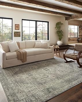 Loloi Magnolia Home by Joanna Gaines Sinclair Collection SIN-04 Natural/Sage 2-3" x 3-9", .25" Pile Height, Machine Washable, Accent Rug