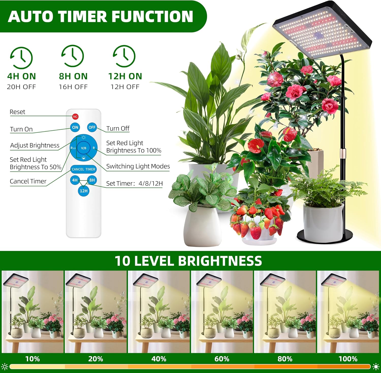 Lampe Horticole Led, Spectre Complet Lamp Plante, Dimmable Lampe Croissance Plante avec minuterie 4/8/12H,10 Luminosité, 3 Modes, Idéal pour Plants Interieur les Petites Plantes          [Classe énergétique D] — vue 4