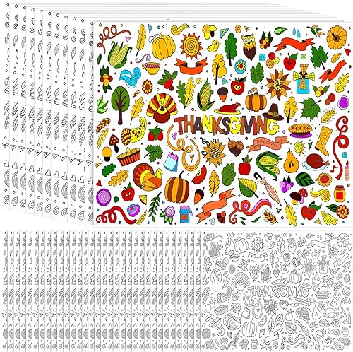 100 manteles individuales de papel para colorear de Acción de Gracias de 11 x 14 pulgadas, colorea tus propios manteles individuales desechables de disponible en Yaxa Peru