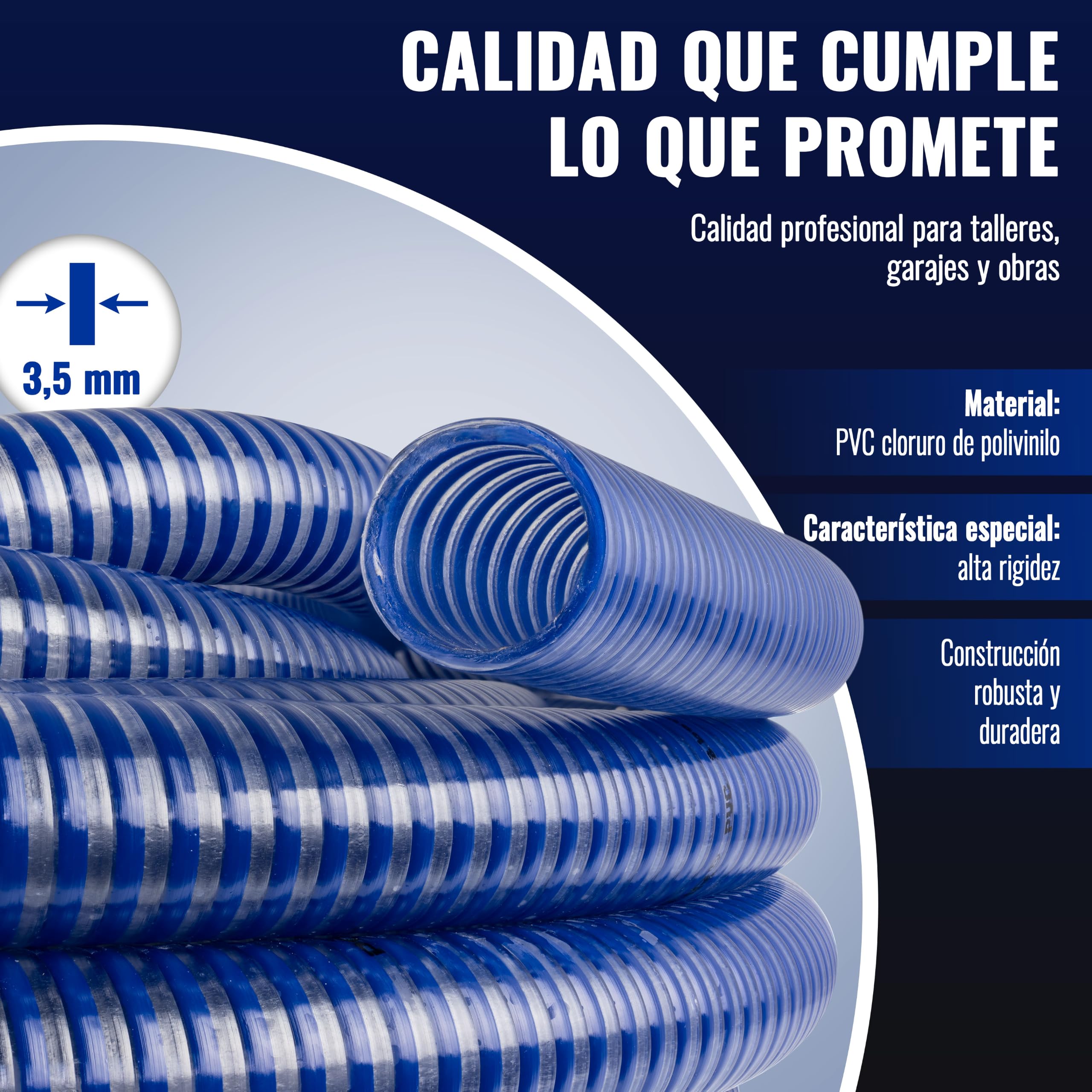 Poppstar PVC Manguera de aspiración 1" Manguera de succión para agua (20m diámetro interior 25mm / diámetro exterior 32mm, hasta 8 bar) resistente a rayos UV, resistente al vacío y a la presión