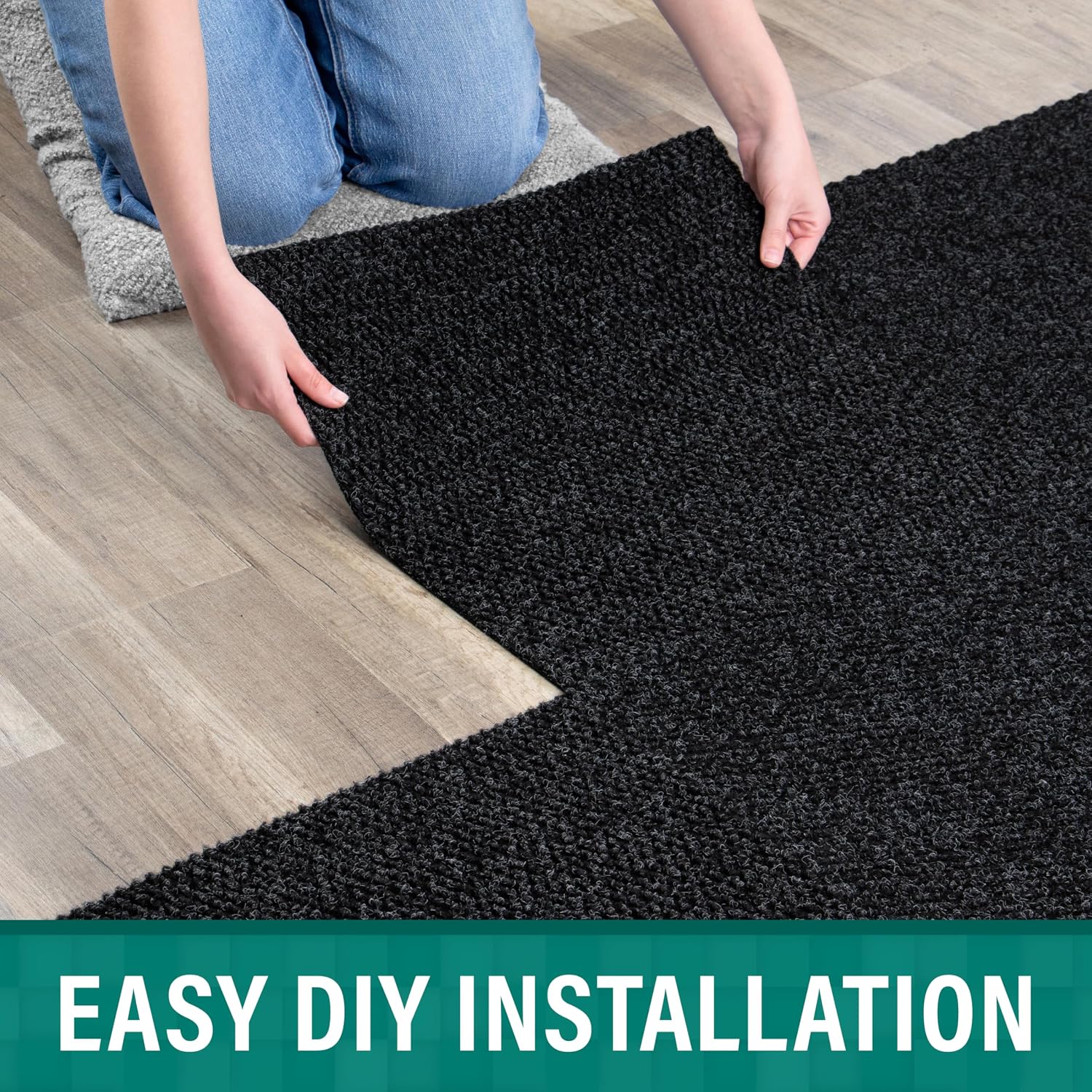 Eazy Floor Boone Hobnail Black Residential 18 in. x 18 in. Peel and Stick Carpet Tile Square 22.5 sq. ft. 10 Tiles per Box