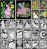Zhanmai 48 Pack Fuzzy Velvet Animal Coloring Posters for Adults - DIY Velvet Coloring Sheets, Family Crafts & Art Projects