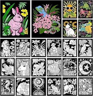 Zhanmai 48 Pack Fuzzy Velvet Animal Coloring Posters for Adults - DIY Velvet Coloring Sheets, Family Crafts & Art Projects