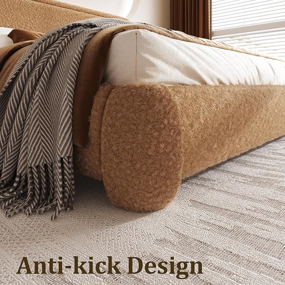 Sismplly Full Size Cloud Bed Frame with Adjustable Padded Headboard (43.3-45.3), Boucle Fabric, Upholstered Platform Bed, No Box Spring Needed, Modern Soft Bed Base, Easy Assembly, Camel