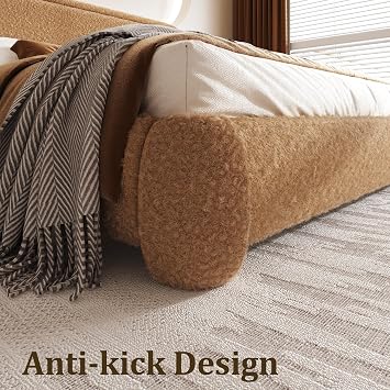 Sismplly Full Size Cloud Bed Frame with Adjustable Padded Headboard (43.3-45.3), Boucle Fabric, Upholstered Platform Bed, No Box Spring Needed, Modern Soft Bed Base, Easy Assembly, Camel