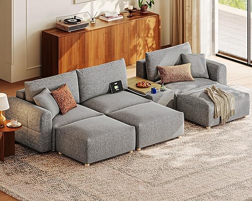 Miniatura 30 de LINSY HOME - Sofá seccional modular de gran tamaño, sofá en forma de L de 128" de ultra suave nube con asientos grandes y otomana removible, sofá
