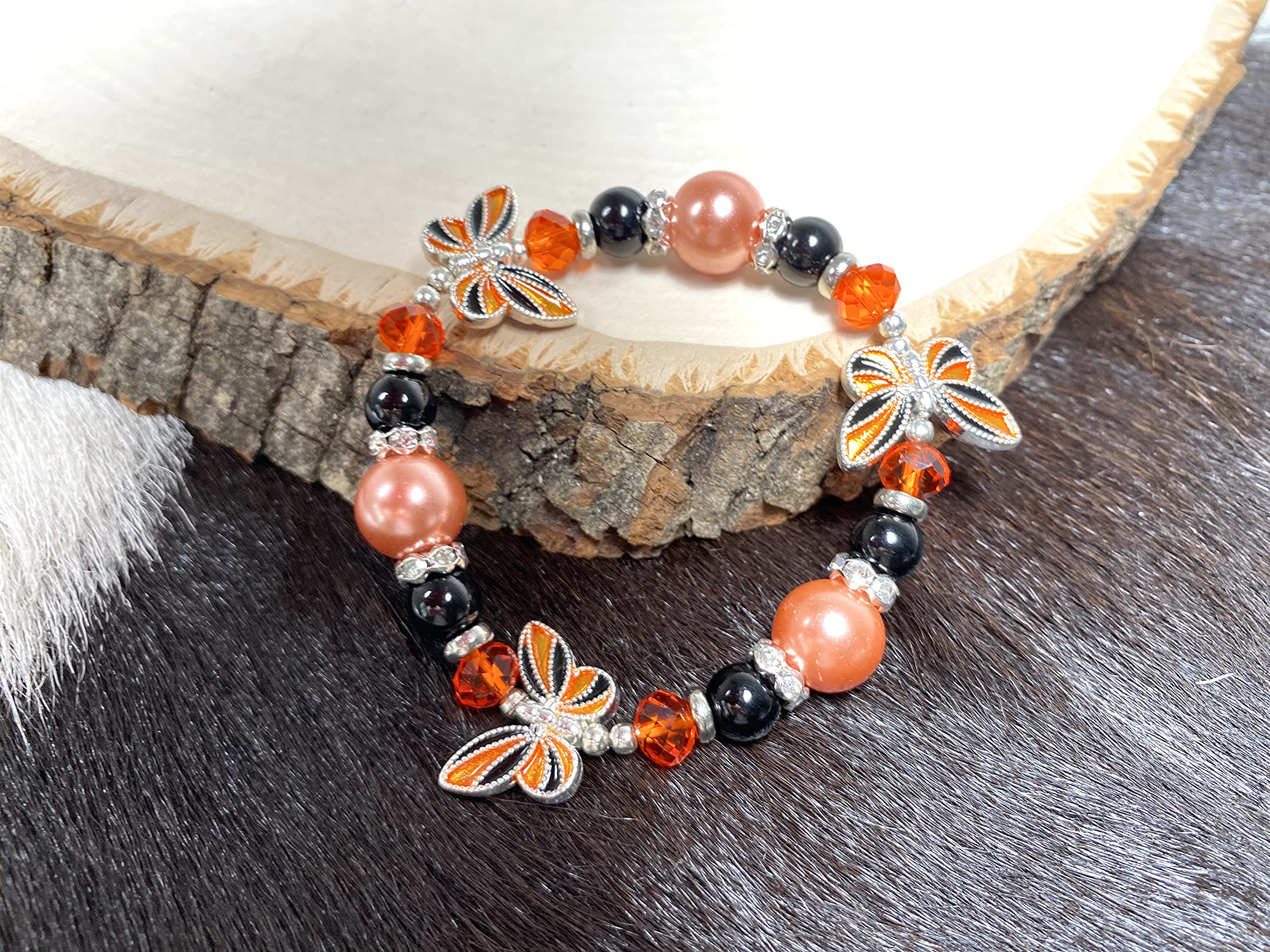 Pulsera de mariposa – Joyería de mariposa regalo para mujeres y niñas – Pulsera elástica de regalo para amantes de la mariposa naranja