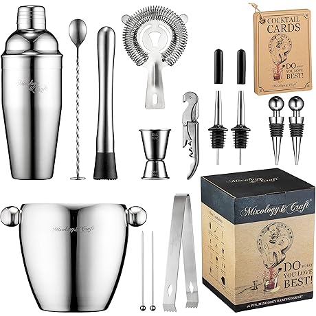 15 Piece Cocktail Shaker Bar Tool Set with Ice Bucket