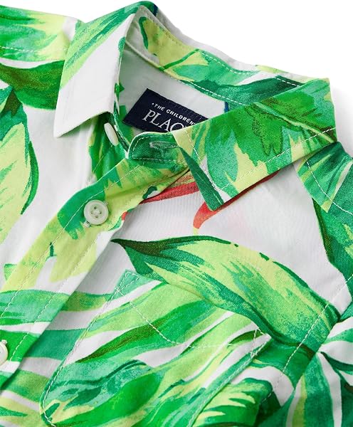 The Children's Place Baby Boys' and Toddler Poplin Short Sleeve Button Down Shirt 6-9 Months Applemint - 1