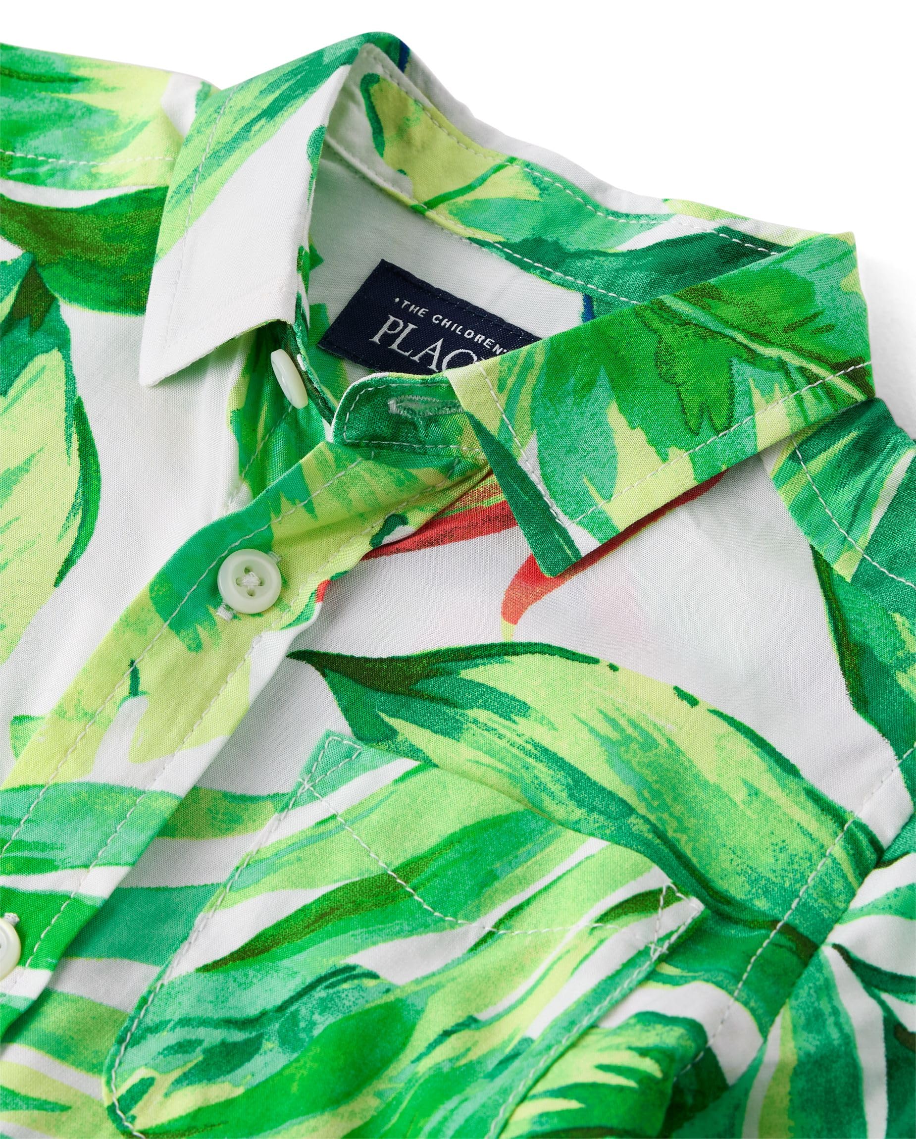 The Children's Place Baby Boys' and Toddler Poplin Short Sleeve Button Down Shirt 6-9 Months Applemint - 1