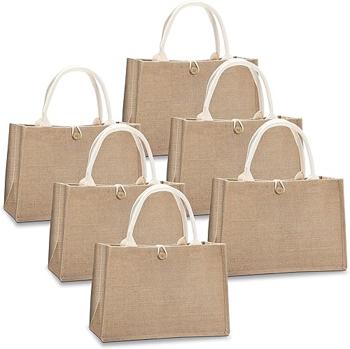 Bolsas de yute para playa, 14.5 x 6.7 x 10.2 pulgadas, juego de 6 bolsas de arpillera con cierre de botón para playa, bricolaje, compras, HTV, dama