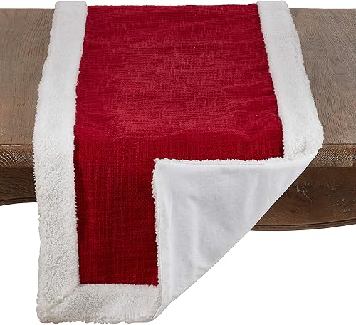 Miniatura 2 de SARO LIFESTYLE 2050.R1672B Saint Nicholas Collection Camino de mesa navideño con borde Sherpa blanco, 16 x 72 pulgadas, rojo
