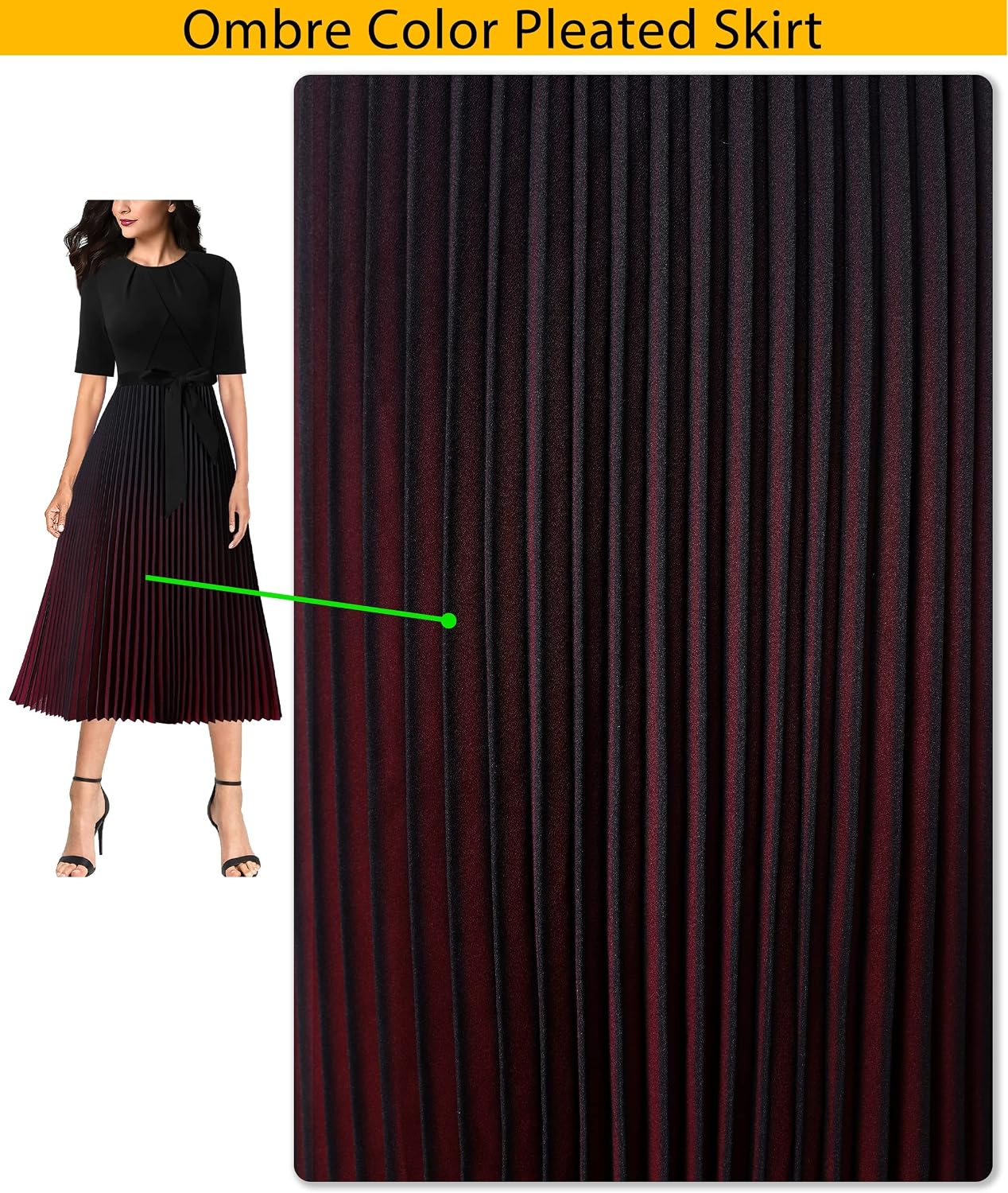VFSHOW Womens Elegant Patchwork Belted Work Business Office Casual Party Pleated A-Line Midi Dress