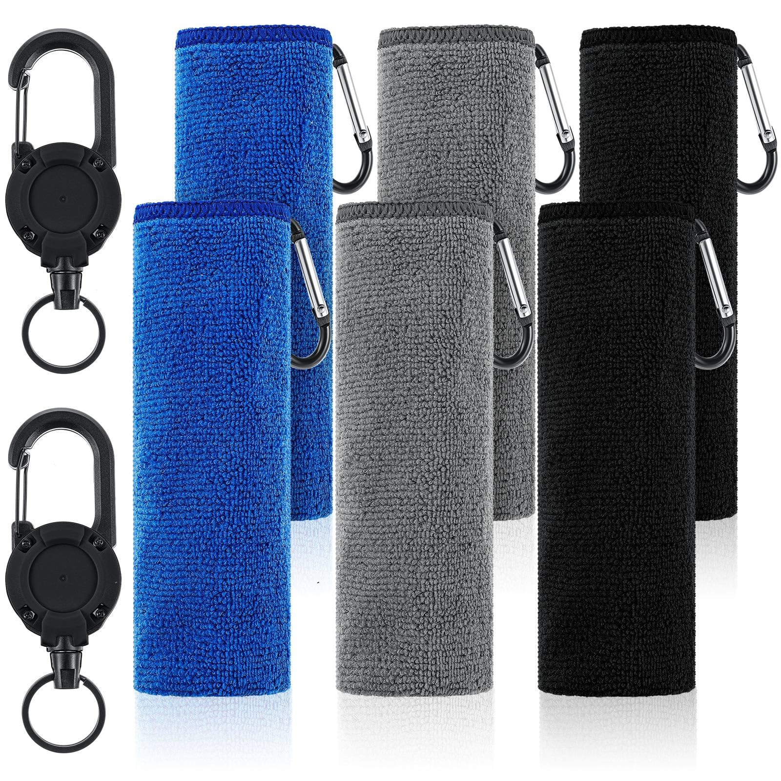 Arrowbash 6 Pcs Fishing Towels with Clip and Heavy Duty Zinger Retractor 16'' x 16'' Absorbent Microfiber Fishing Bait Towels for Boat Fly Fishing