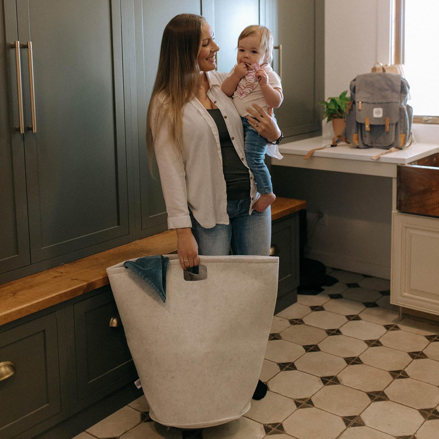 Parker Baby Co. Nursery Laundry Hamper - Large Felt Storage Basket and Baby Hamper for Nursery (White)