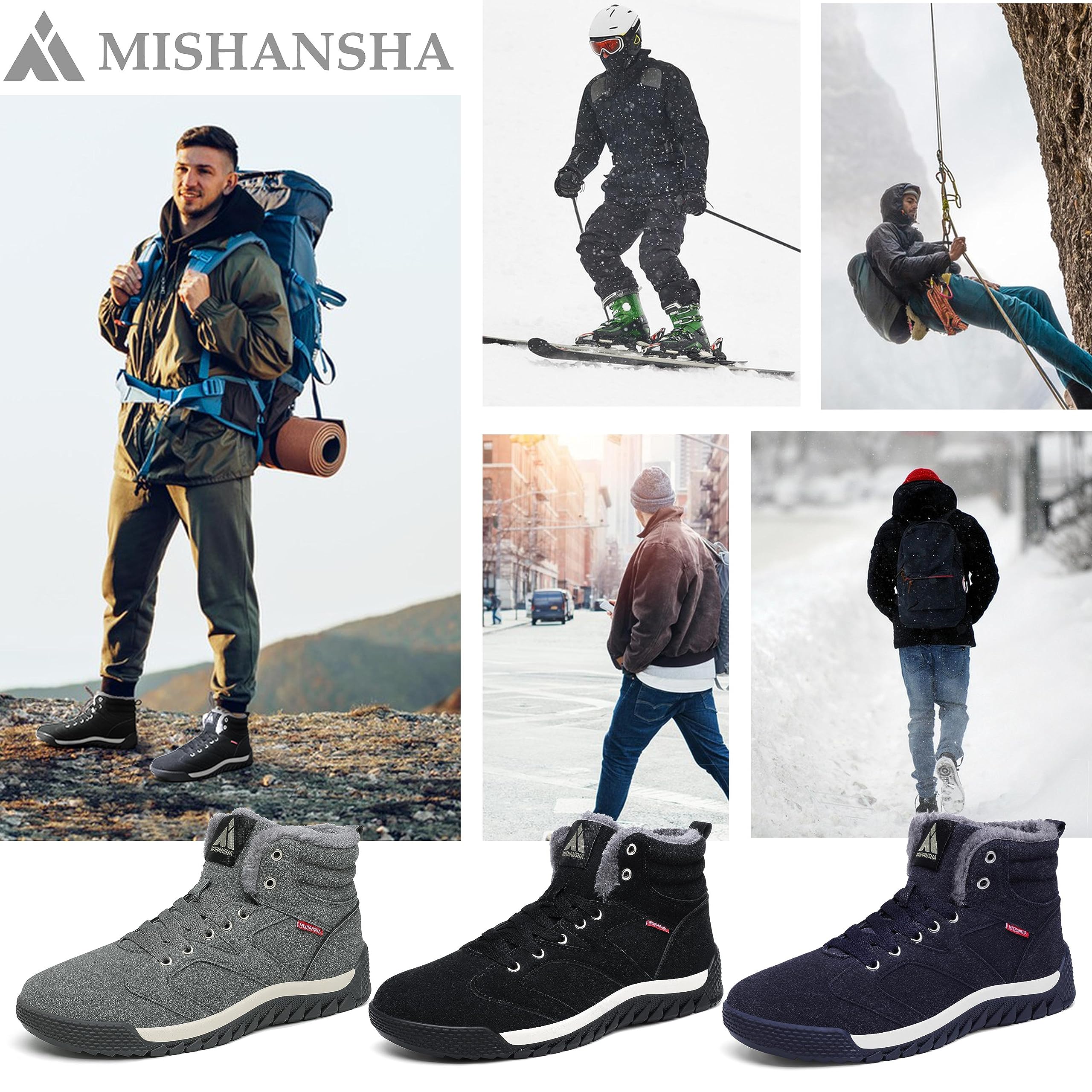 Mishansha Stivali da Invernali per Uomo Donna Caldi Antiscivolo Scarpe da Neve Taglia 36-48 EU