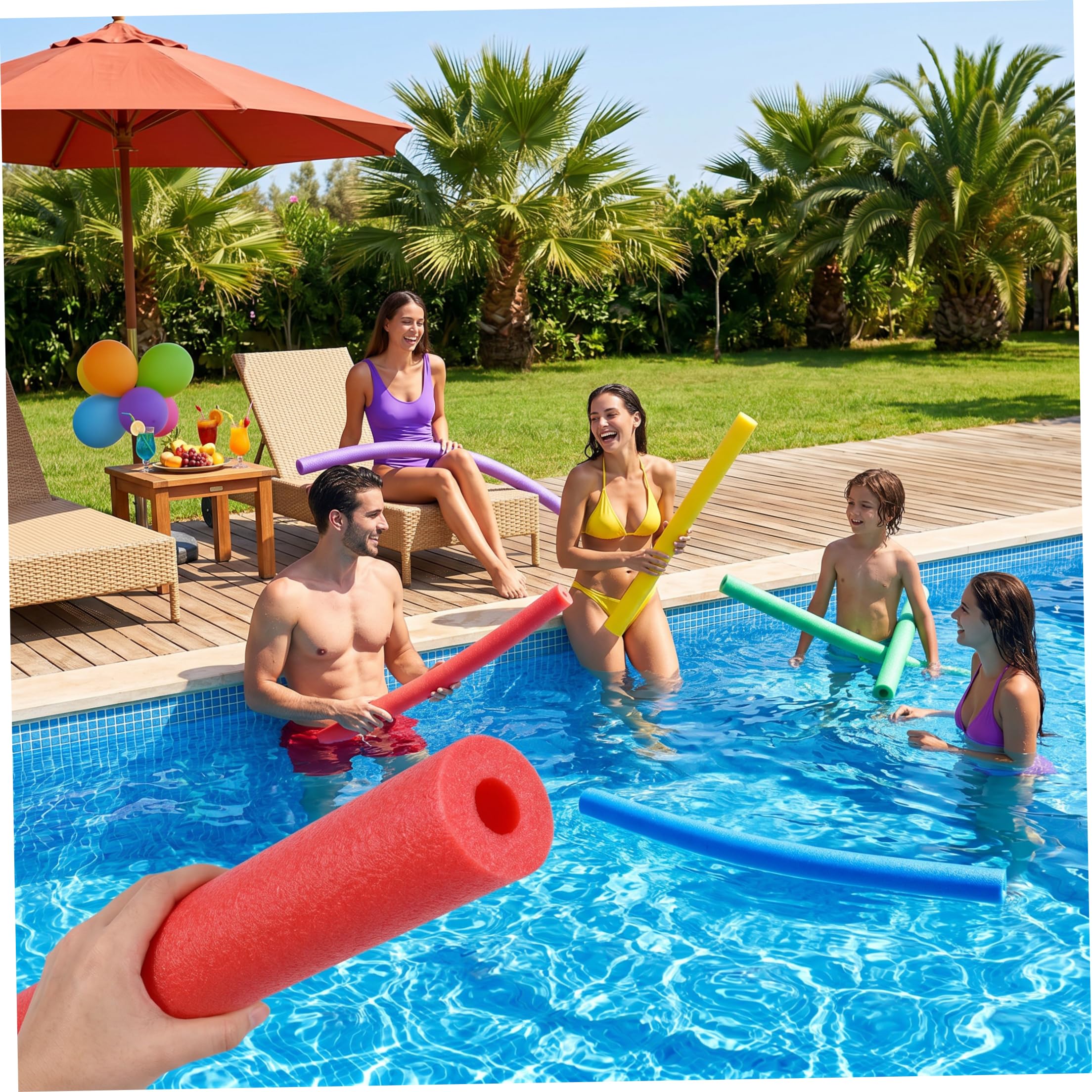 Schwimmnudeln, 5 Stück, große Schaumstoff-Poolnudeln mit Loch – Hohle Poolnudeln für Wasserübungen und Partyspiele, 6 x 150 cm, Schaumstoff