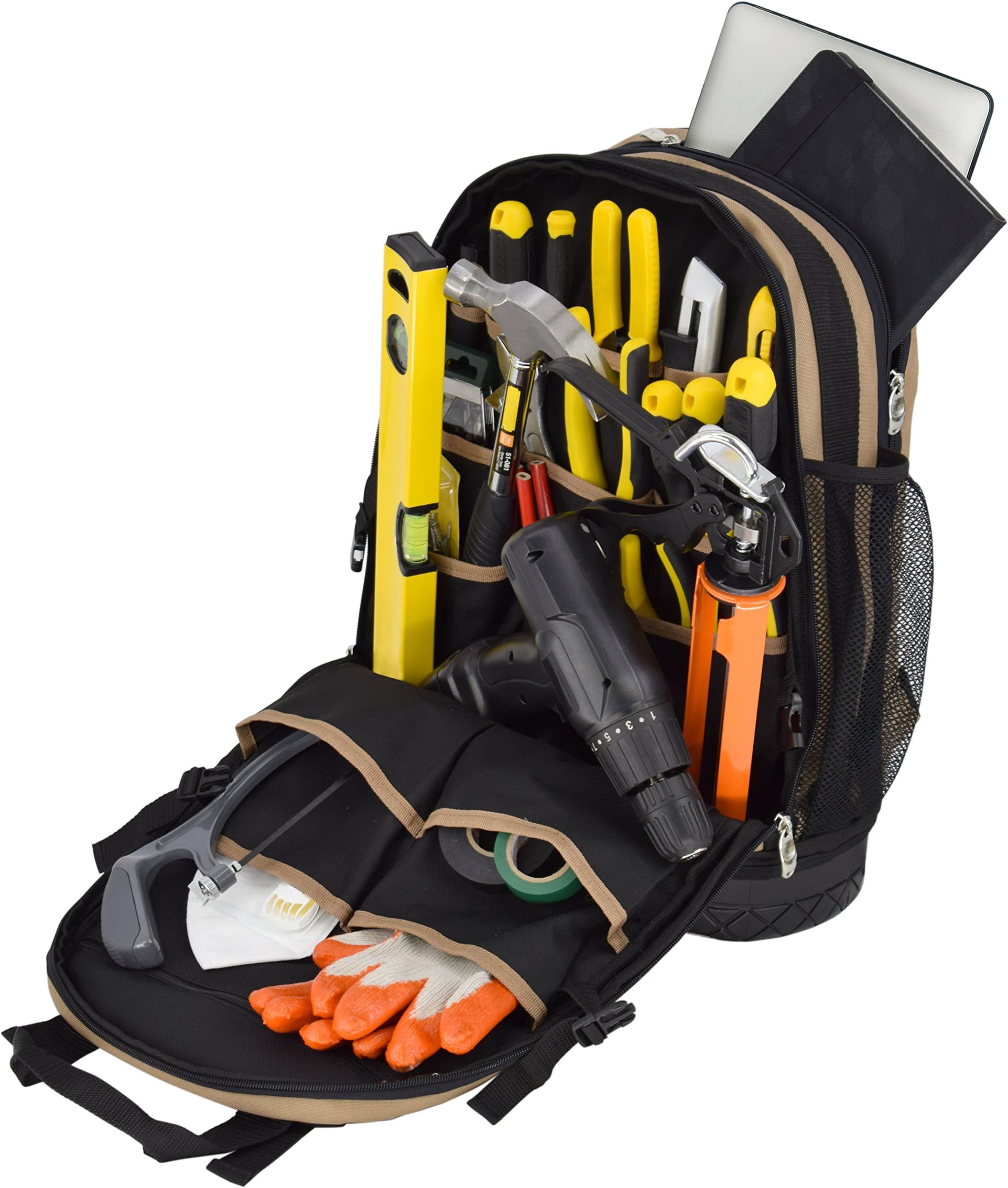 Jackson Palmer Professional Tool Backpack, Comfort-Design with Optimized Pockets (Carpenters Tool Bag with Rubber Base)