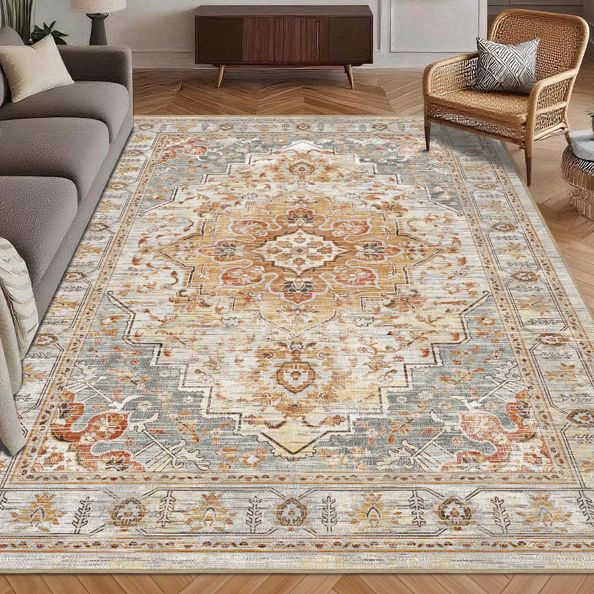 HIRUG Vintage Traditional Persian 4x6 Washable Rug