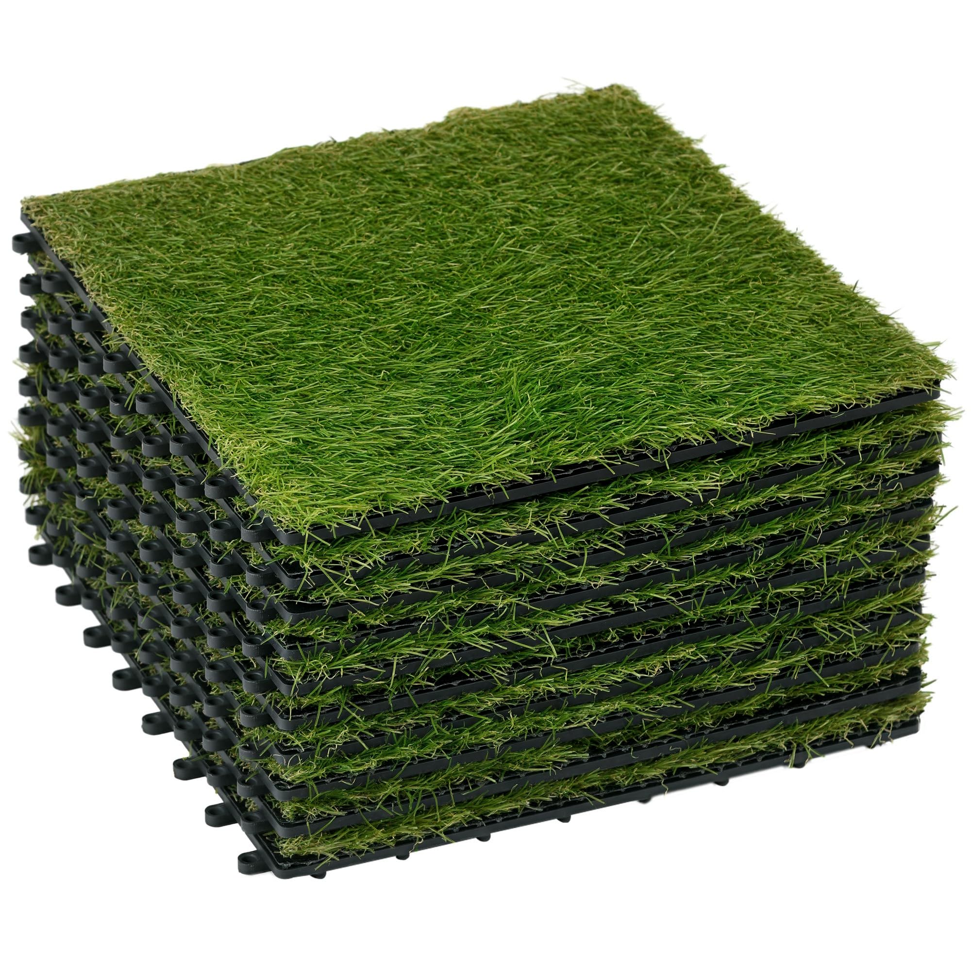 Outsunny Gazon synthétique Artificiel Set de 10 Dalles Carreaux 30 x 30 cm épaisseur Confort 3,5 cm à emboîter Vert