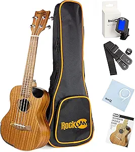 RockJam Premium Concert Ukulele Kit with Tuner, Gig Bag, Strap, Picks & Spare Strings, 4, Right, Natural, Full (RJUK-712C-N)