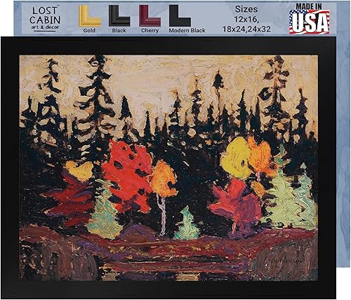 Miniatura 13 de Lost Cabin A Northern Lake 1911 de Tom Thomson | Impresión en marco plano negro | Reproducción de pinturas de obras de arte finas | Póster enmarcado