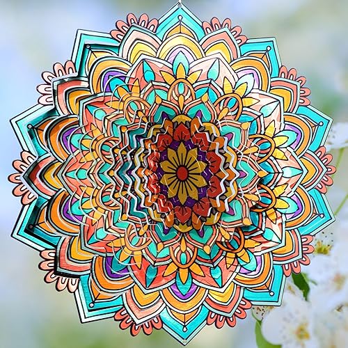 Vista 11 de Goolyrusim Molinillo de Viento Mandala Jazmín, Molinillos de Viento de Acero Inoxidable Cortados con Láser de 12 Pulgadas, Esculturas de Viento